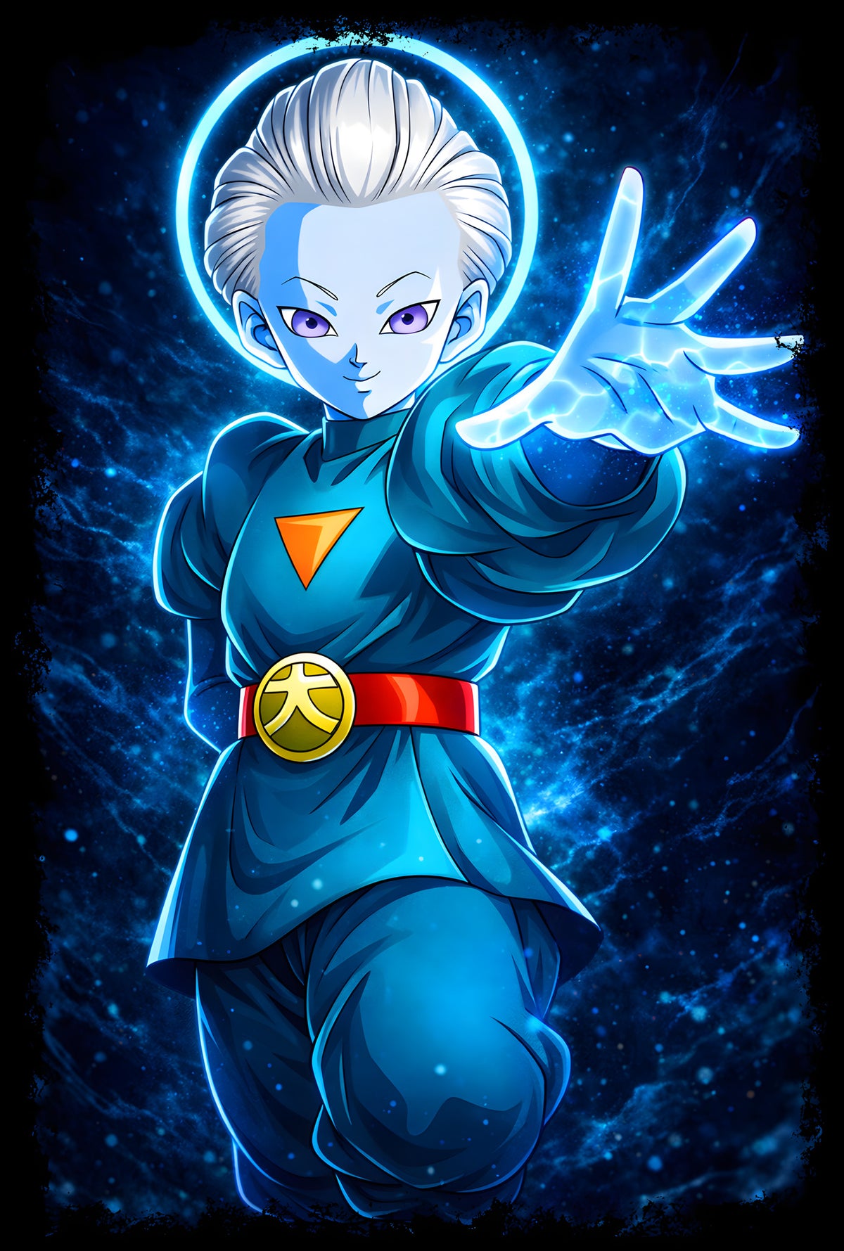 White-Haired Celestial Anime Attendant - Halftone DTF transfer - Prints best on darks