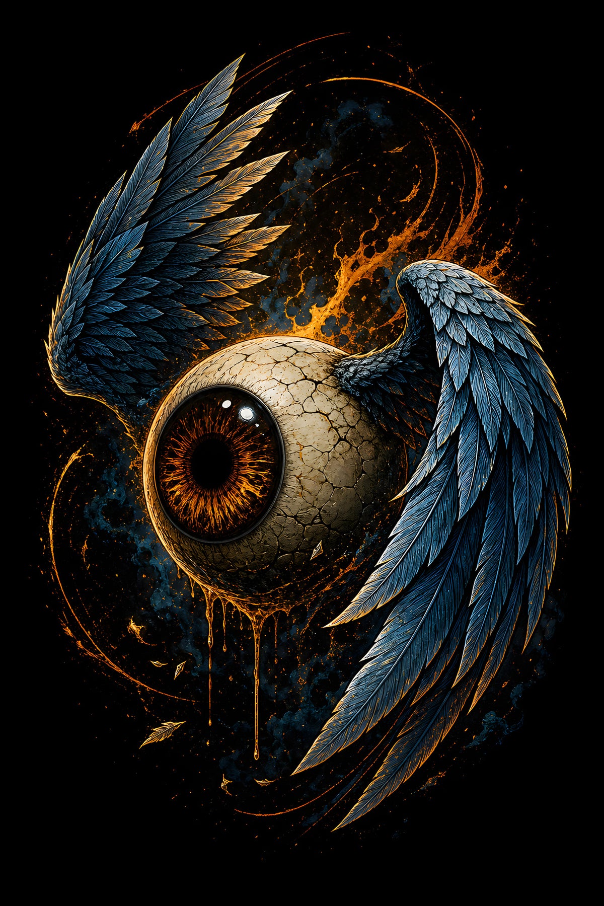 Winged Eyeball - Halftone DTF transfer - Prints best on darks