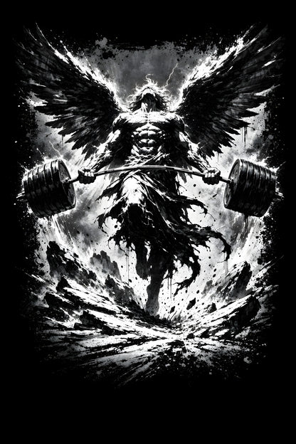 Winged Skull with Dumbbells - Halftone DTF transfer - Prints best on darks