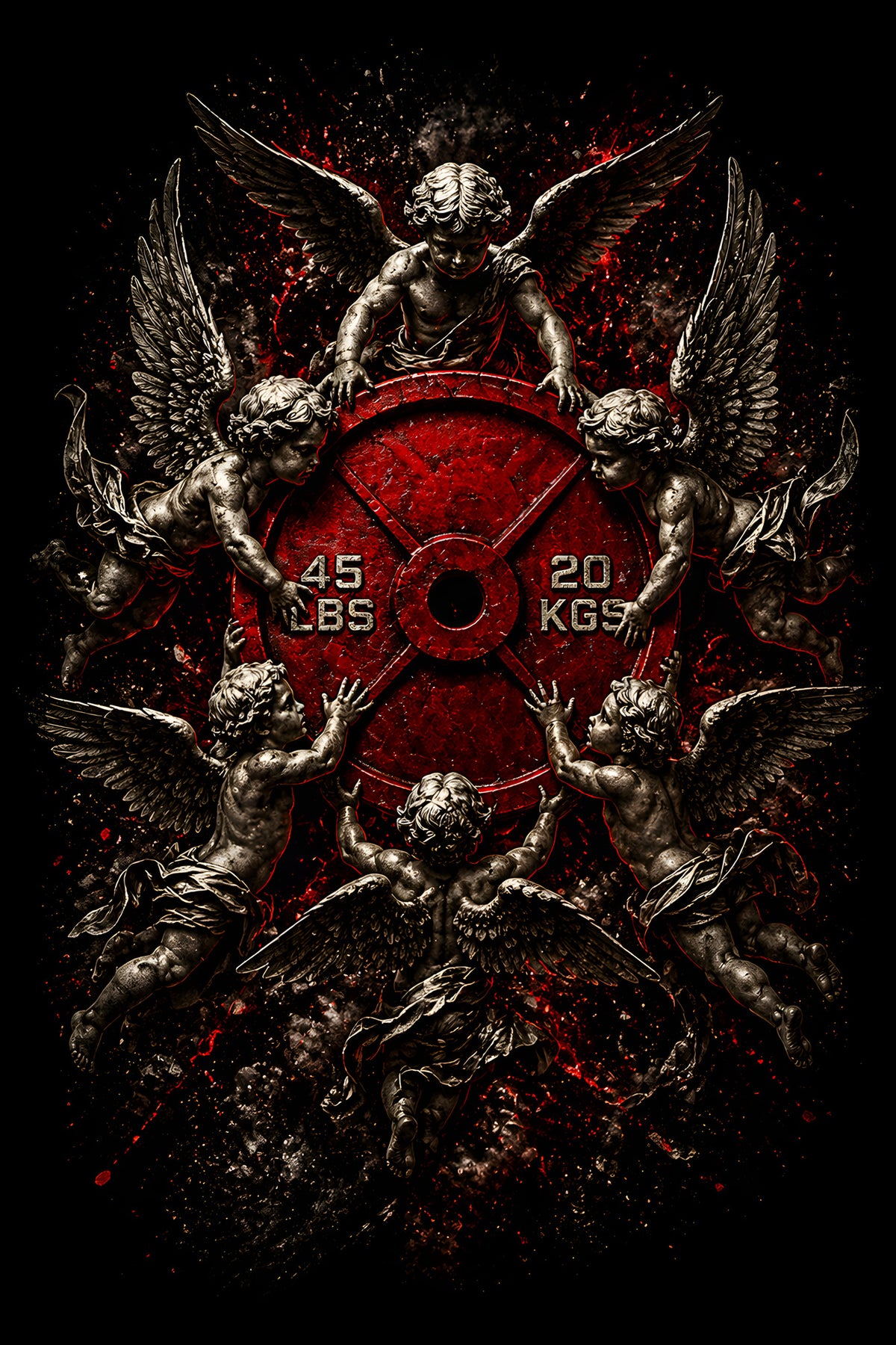 Winged Skulls and Weight Plate - Halftone DTF transfer - Prints best on darks