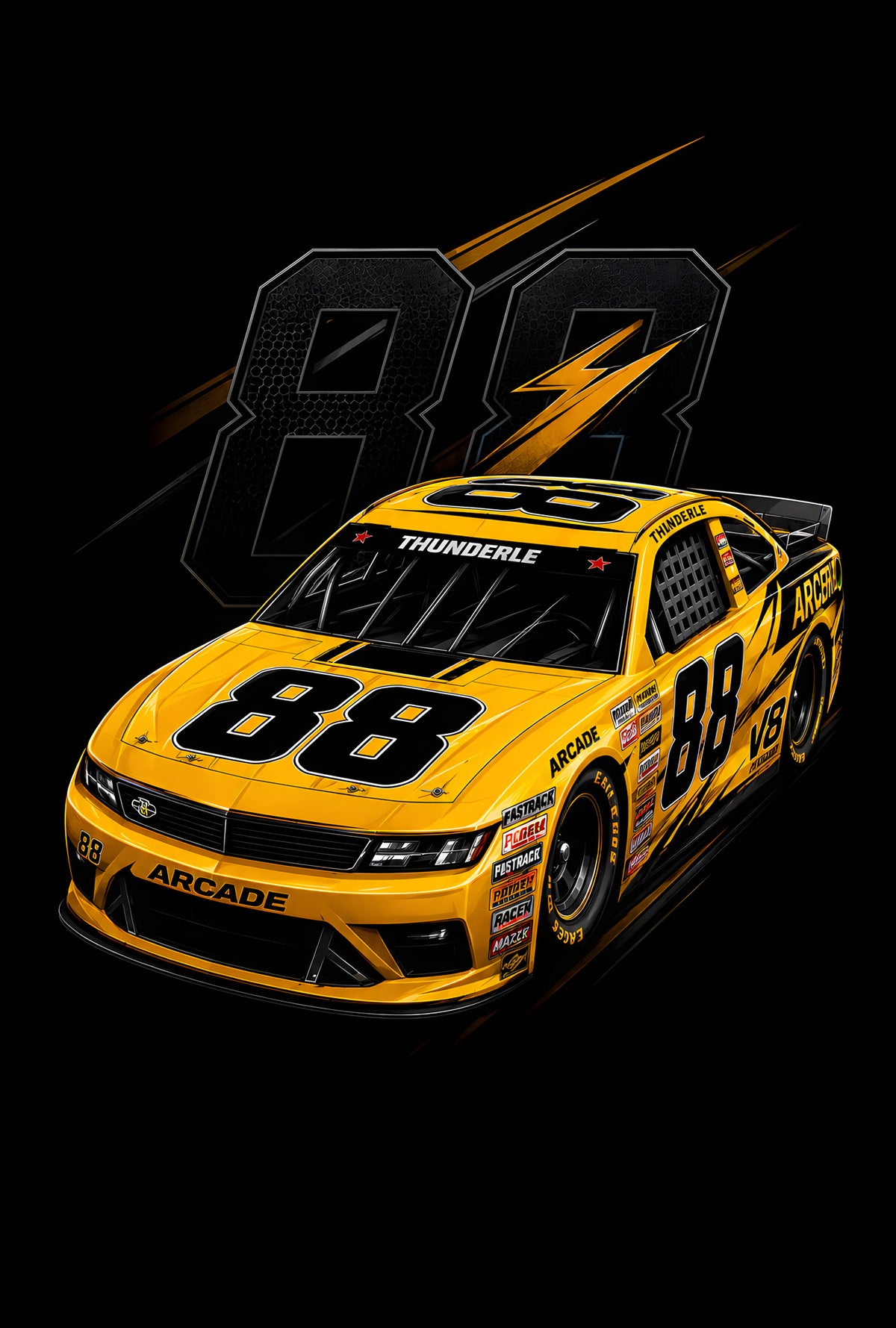 Yellow Number 88 Stock Car - Halftone DTF transfer - Prints best on darks