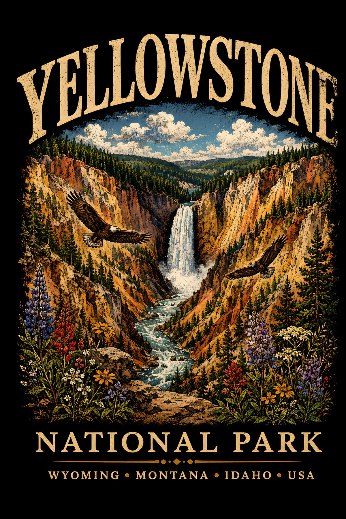 Yellowstone National Park - Halftone DTF transfer - Prints best on darks