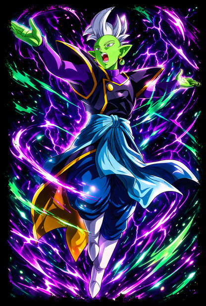 Zamasu in Purple Lightning - Halftone DTF transfer - Prints best on darks