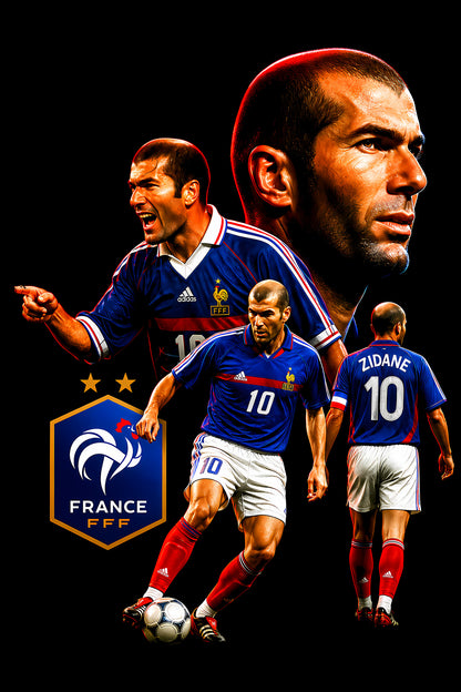 Zidane 10 France Football Collage - Halftone DTF transfer - Prints best on darks