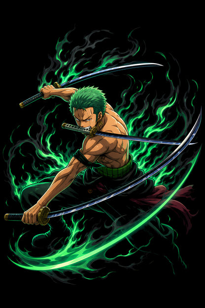 Zoro in Green Energy - Halftone DTF transfer - Prints best on darks