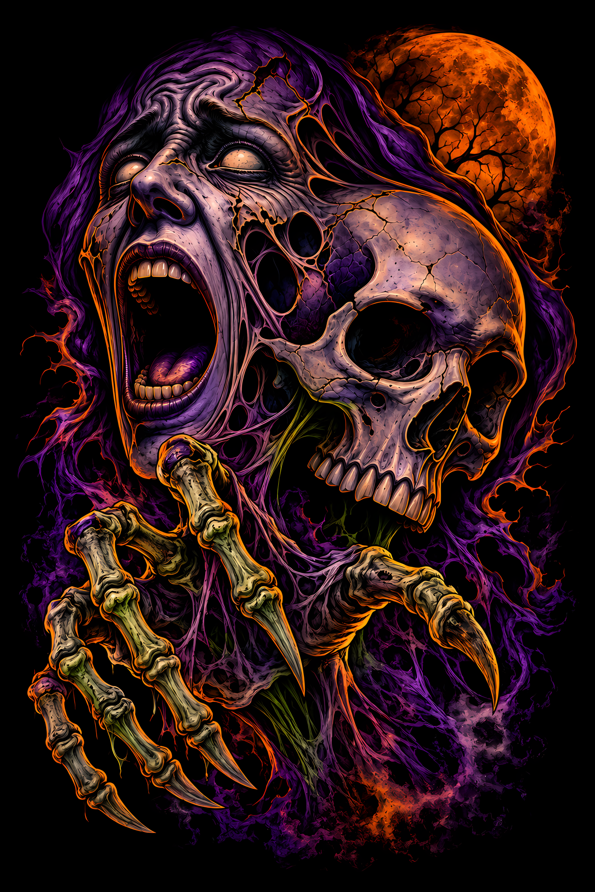 Halloween 004 - Purple Spirit and Skull - Halftone DTF Transfer - Prints best on darks