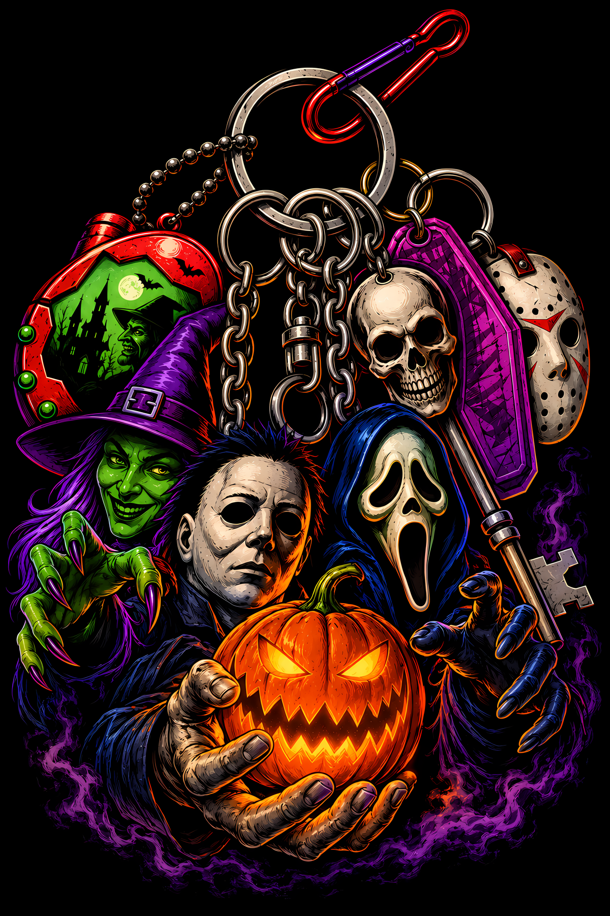 Halloween 006 - Horror Character Keychain - Halftone DTF Transfer - Prints best on darks