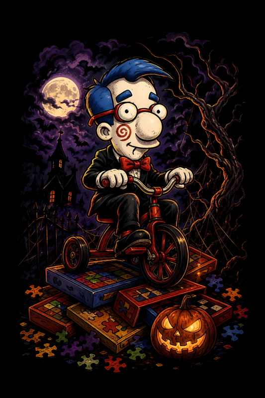Halloween 014 - Cartoon Tricycle Rider - Halftone DTF Transfer - Prints best on darks