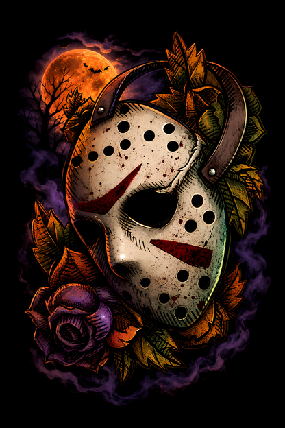 Halloween 016 - Jason Hockey Masks - Halftone DTF Transfer - Prints best on darks