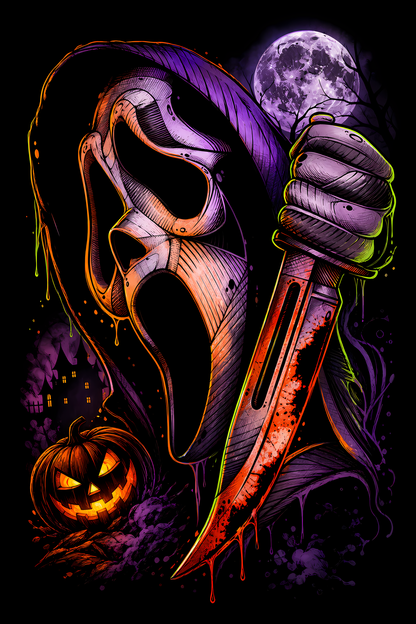 Halloween 018 - Ghostface with Curved Blade - Halftone DTF Transfer - Prints best on darks