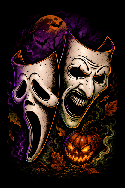 Halloween 028 - Screaming Horror Masks - Halftone DTF Transfer - Prints best on darks