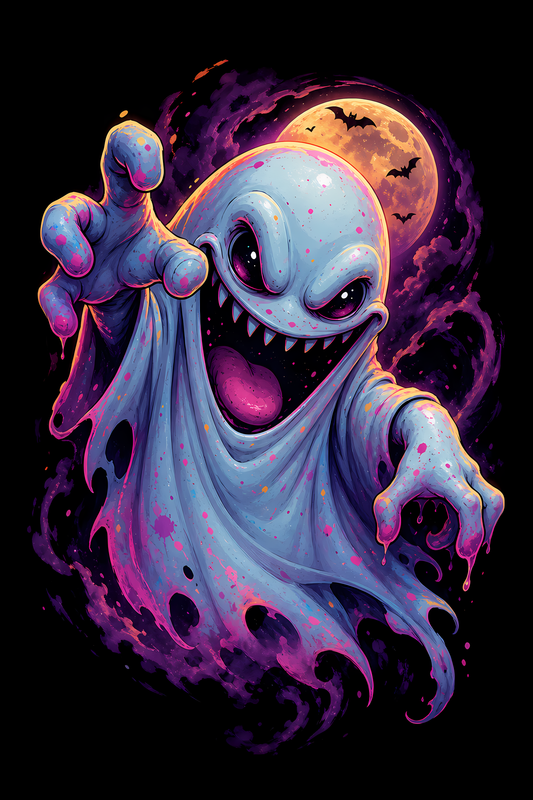 Halloween 030 - Grinning Blue Ghost - Halftone DTF Transfer - Prints best on darks