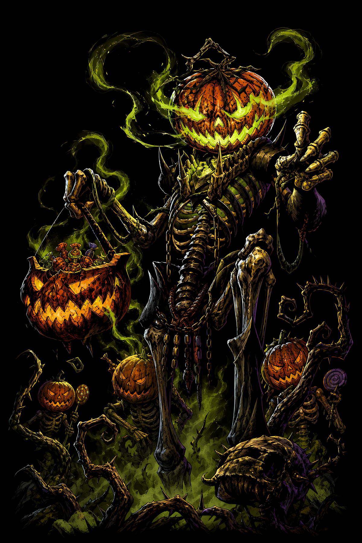 Halloween 031 - Pumpkin-Head Scarecrow - Halftone DTF Transfer - Prints best on darks