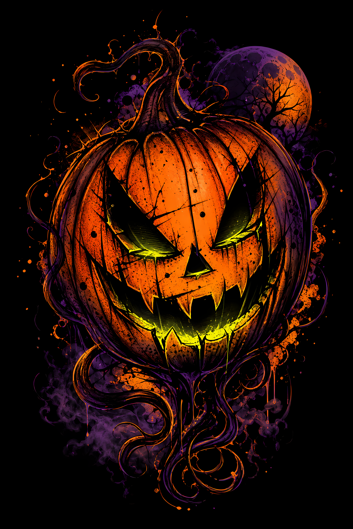 Halloween 034 - Glowing Jack-o-Lantern - Halftone DTF Transfer - Prints best on darks
