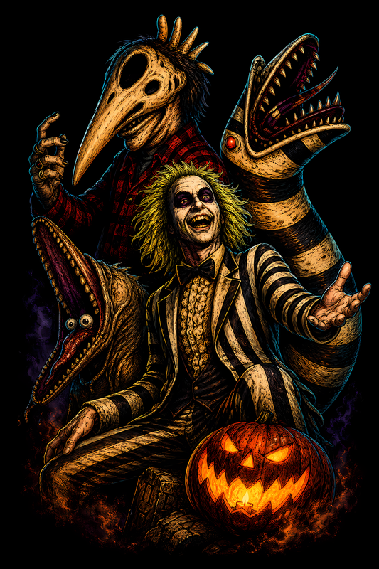 Halloween 035 - Beetlejuice and Sandworms - Halftone DTF Transfer - Prints best on darks