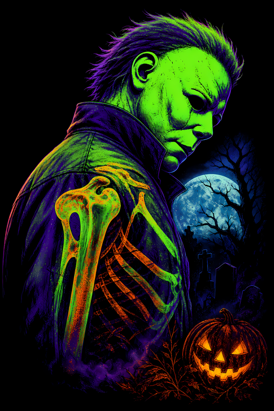 Halloween 040 - Neon Michael Myers - Halftone DTF Transfer - Prints best on darks