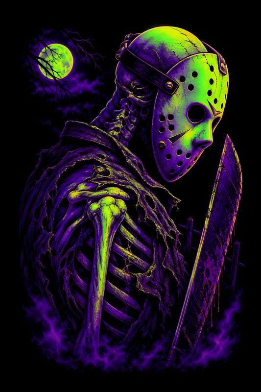 Halloween 041 - Neon Jason Voorhees - Halftone DTF Transfer - Prints best on darks