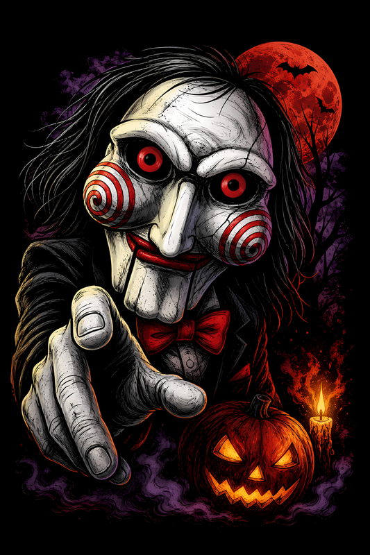Halloween 048 - Billy the Puppet - Halftone DTF Transfer - Prints best on darks