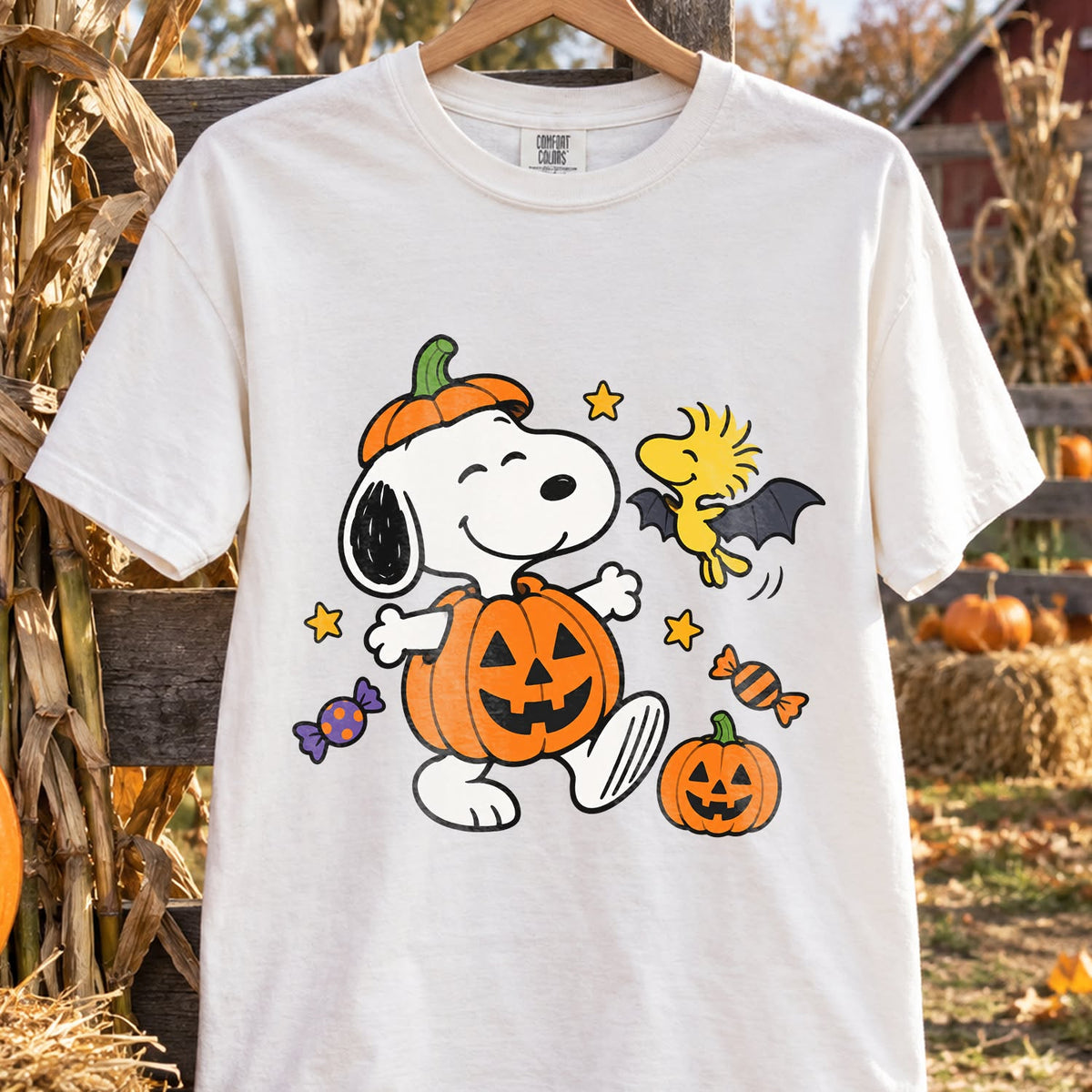 Design 1 – Halloween DTF transfer shown on a shirt. Transfer only; shirt not included.