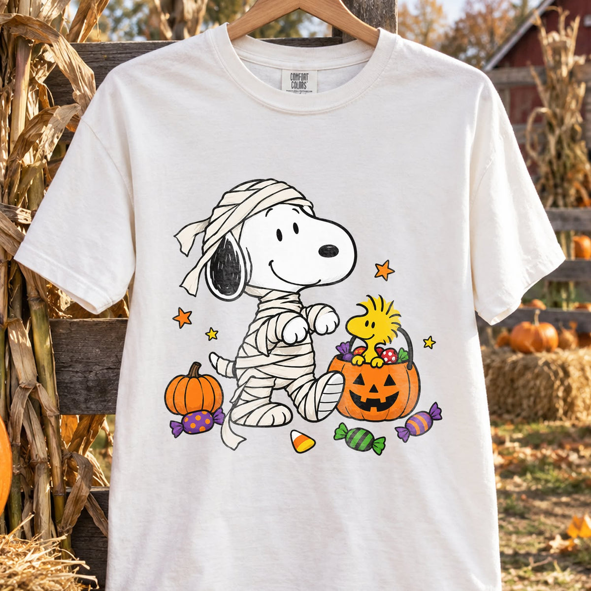 Design 10 – Halloween DTF transfer shown on a shirt. Transfer only; shirt not included.