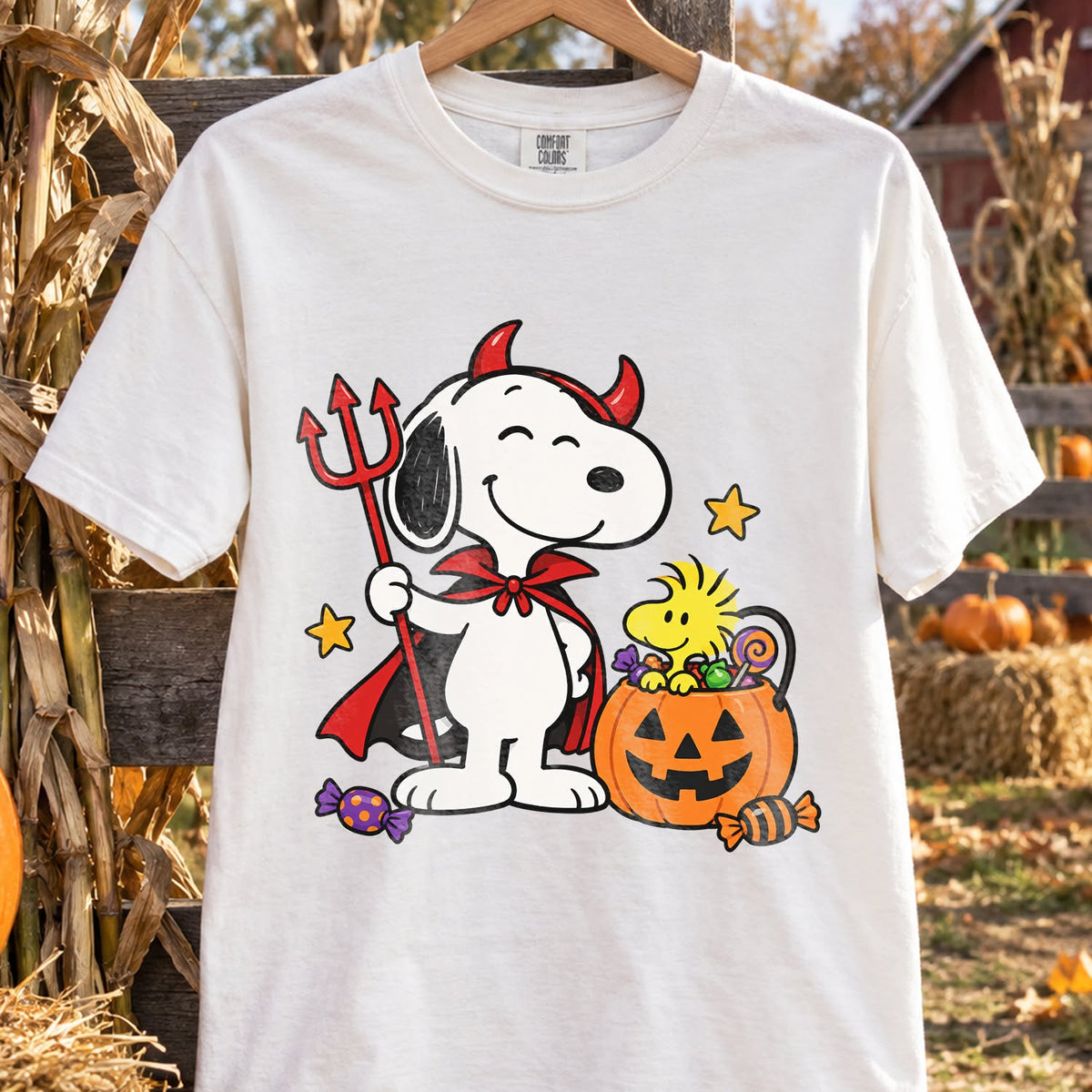 Design 16 – Halloween DTF transfer shown on a shirt. Transfer only; shirt not included.