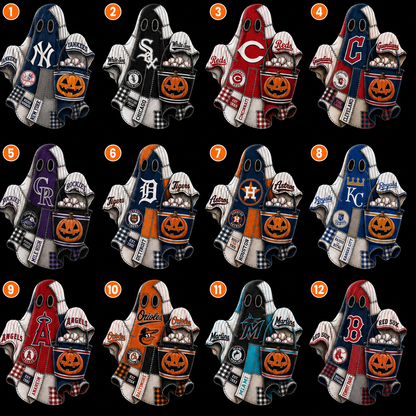 Halloween patchwork baseball ghost DTF transfer choices 1 through 12