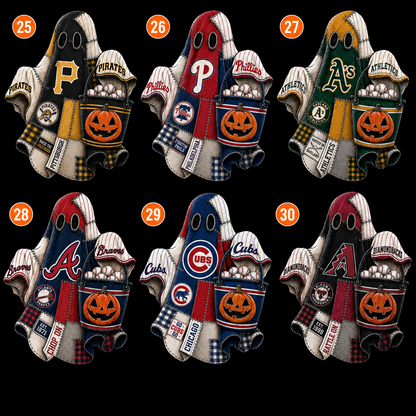 Halloween patchwork baseball ghost DTF transfer choices 25 through 30