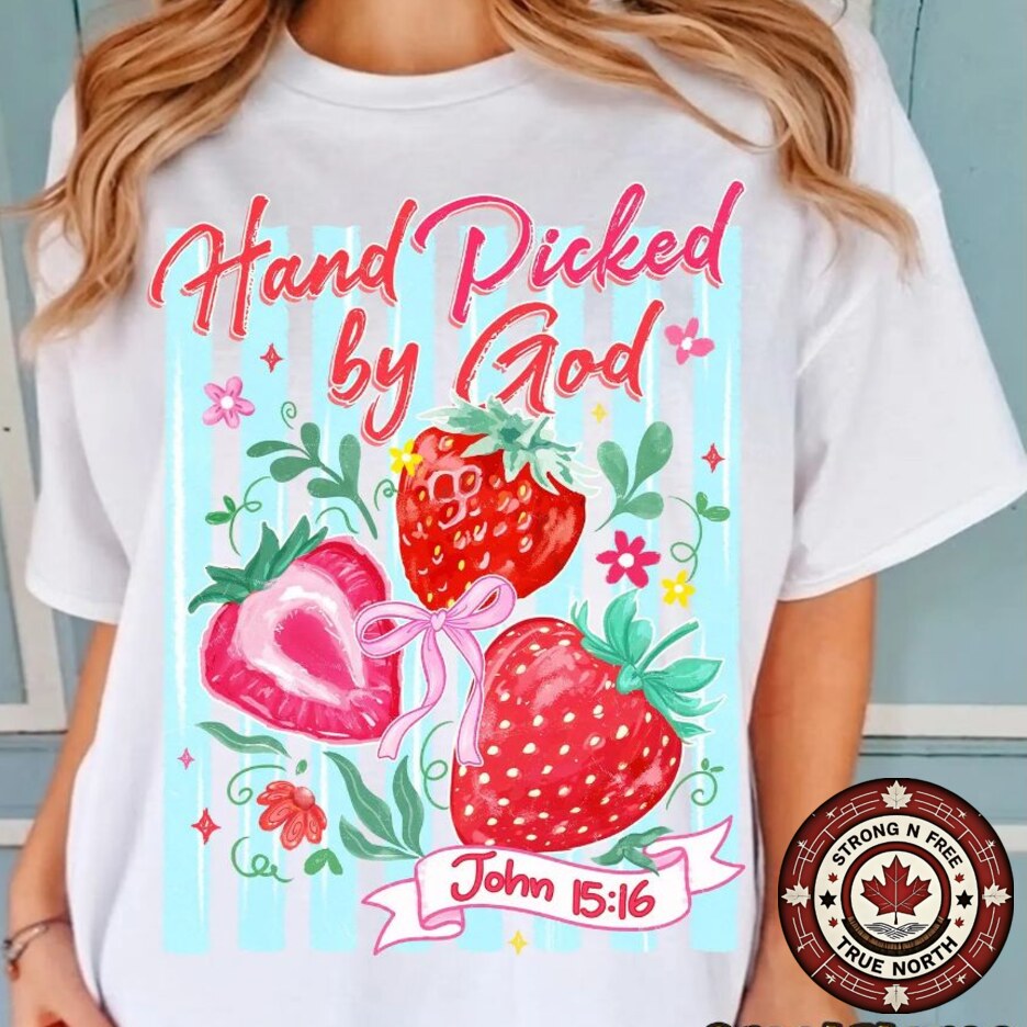 Hand Picked by God DTF transfer on white T-shirt mockup