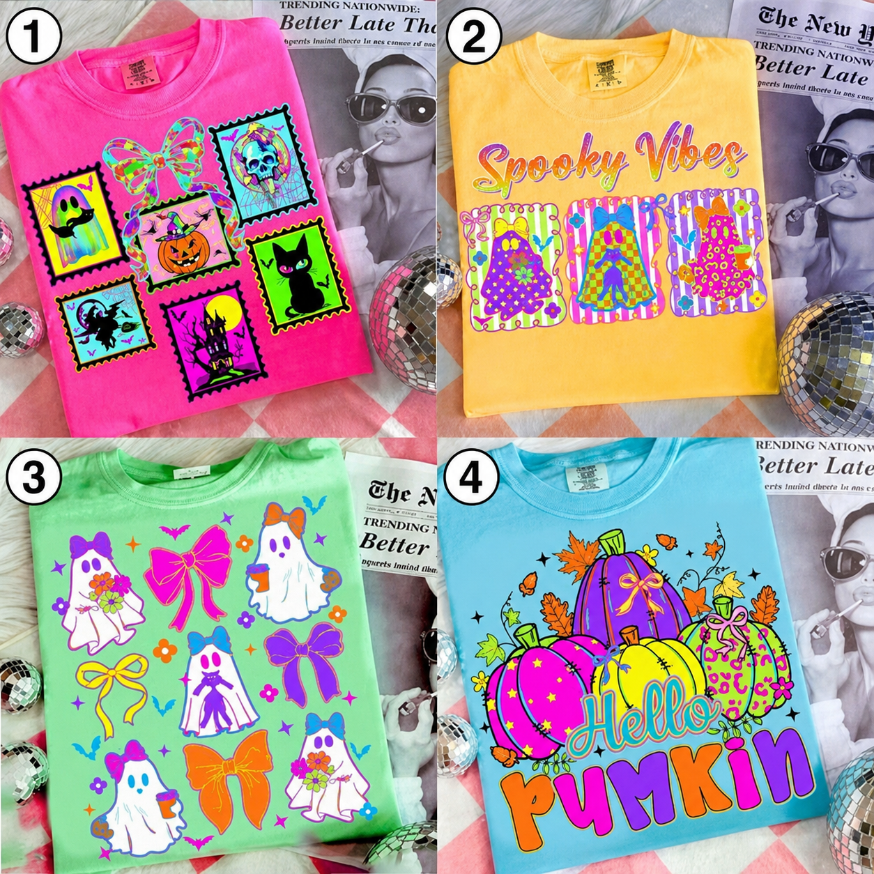 Neon Halloween bundle designs numbered 1 through 4