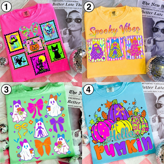 Neon Halloween bundle designs numbered 1 through 4