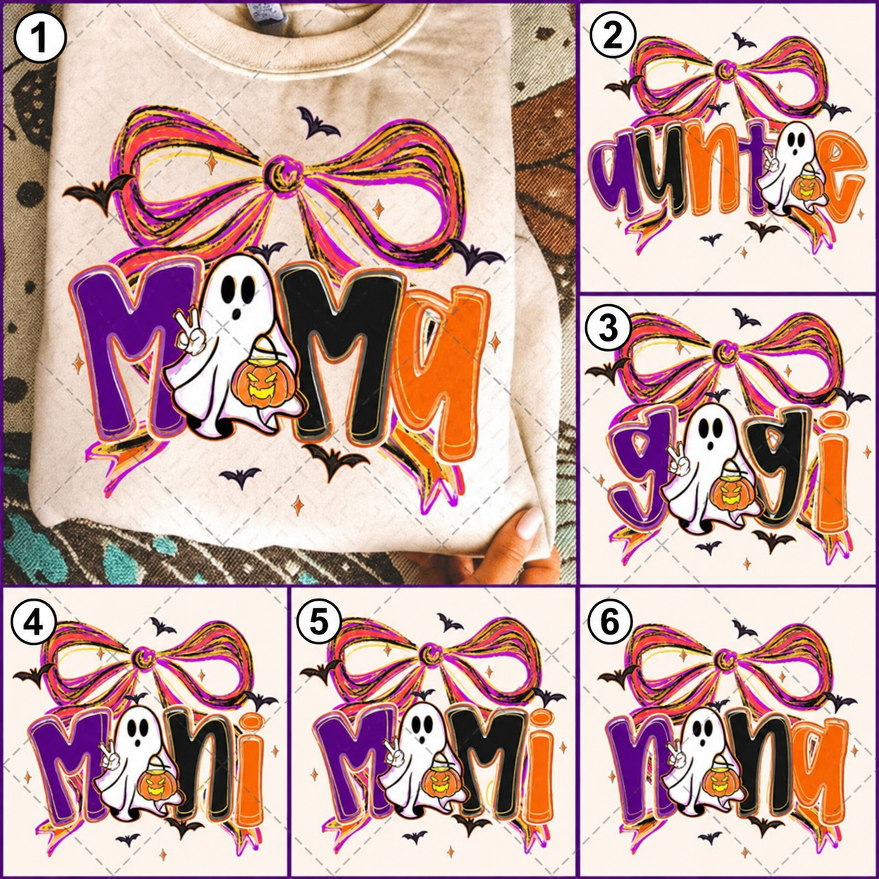 Mama Halloween bundle designs numbered 1 through 6