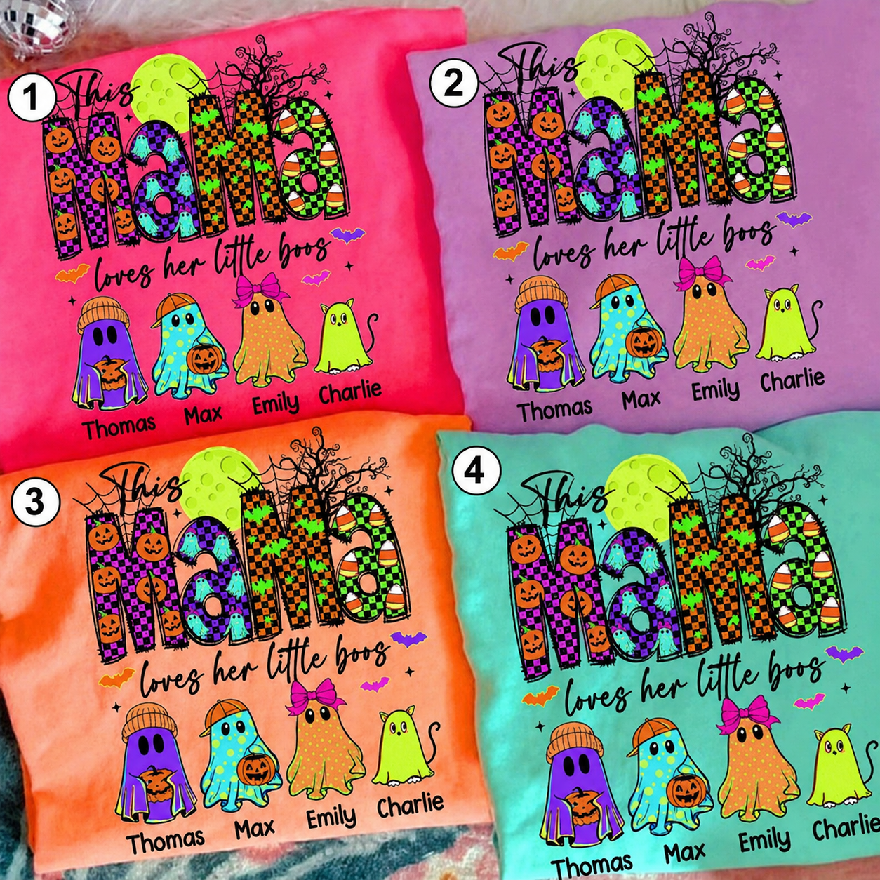Custom Halloween Mama shirt designs numbered 1 through 4