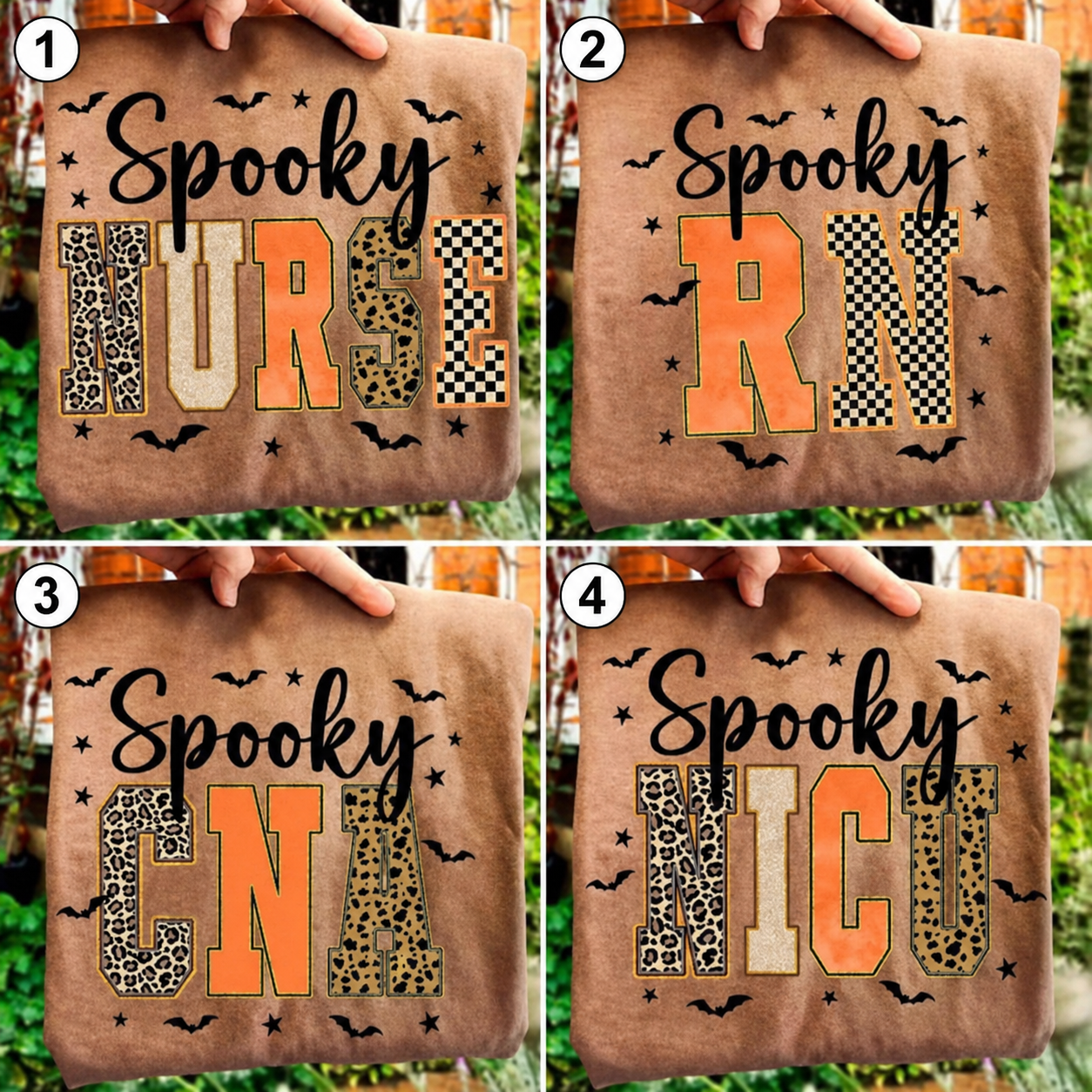 Retro Halloween nurse designs numbered 1 through 4