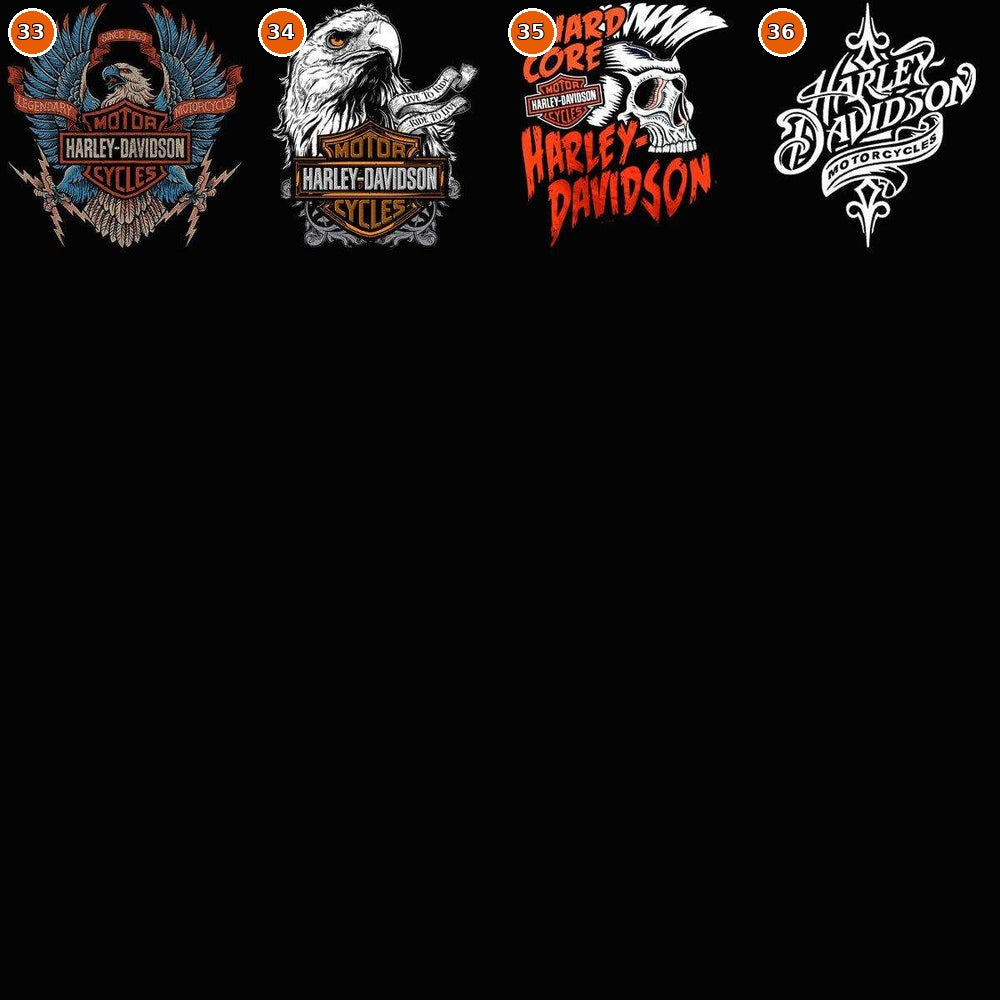 HD biker and motorcycle DTF halftone transfer designs numbered 33 through 36