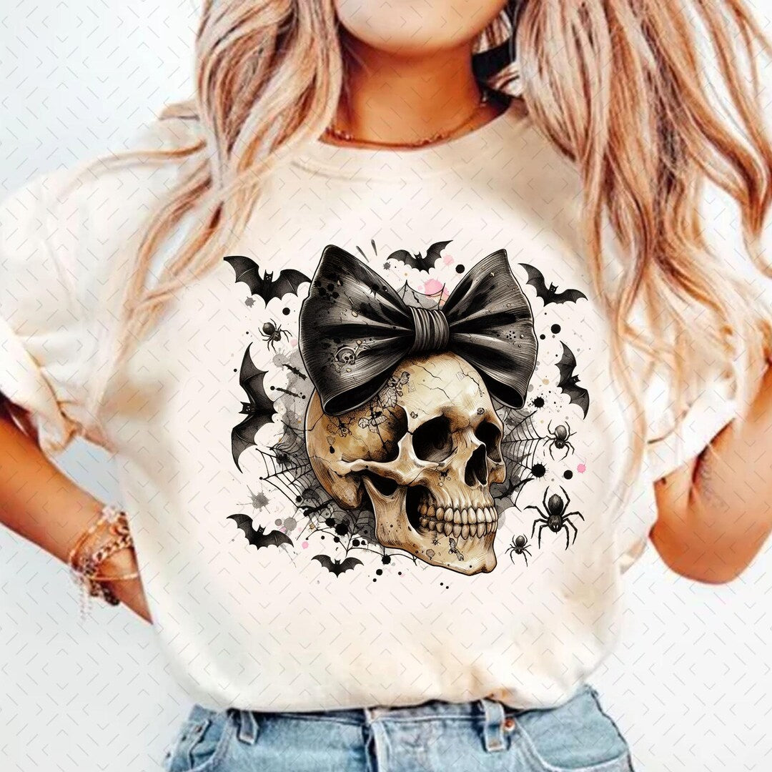 DTF Transfer – Halloween Skull Bow – Coquette Bow Halloween