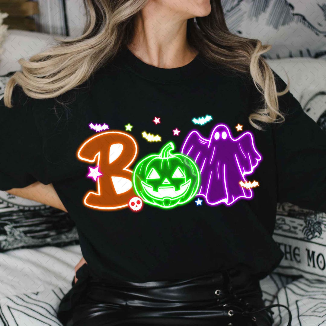 DTF Transfer – Boo Halloween Neon – Halloween Ghost Floral Neon