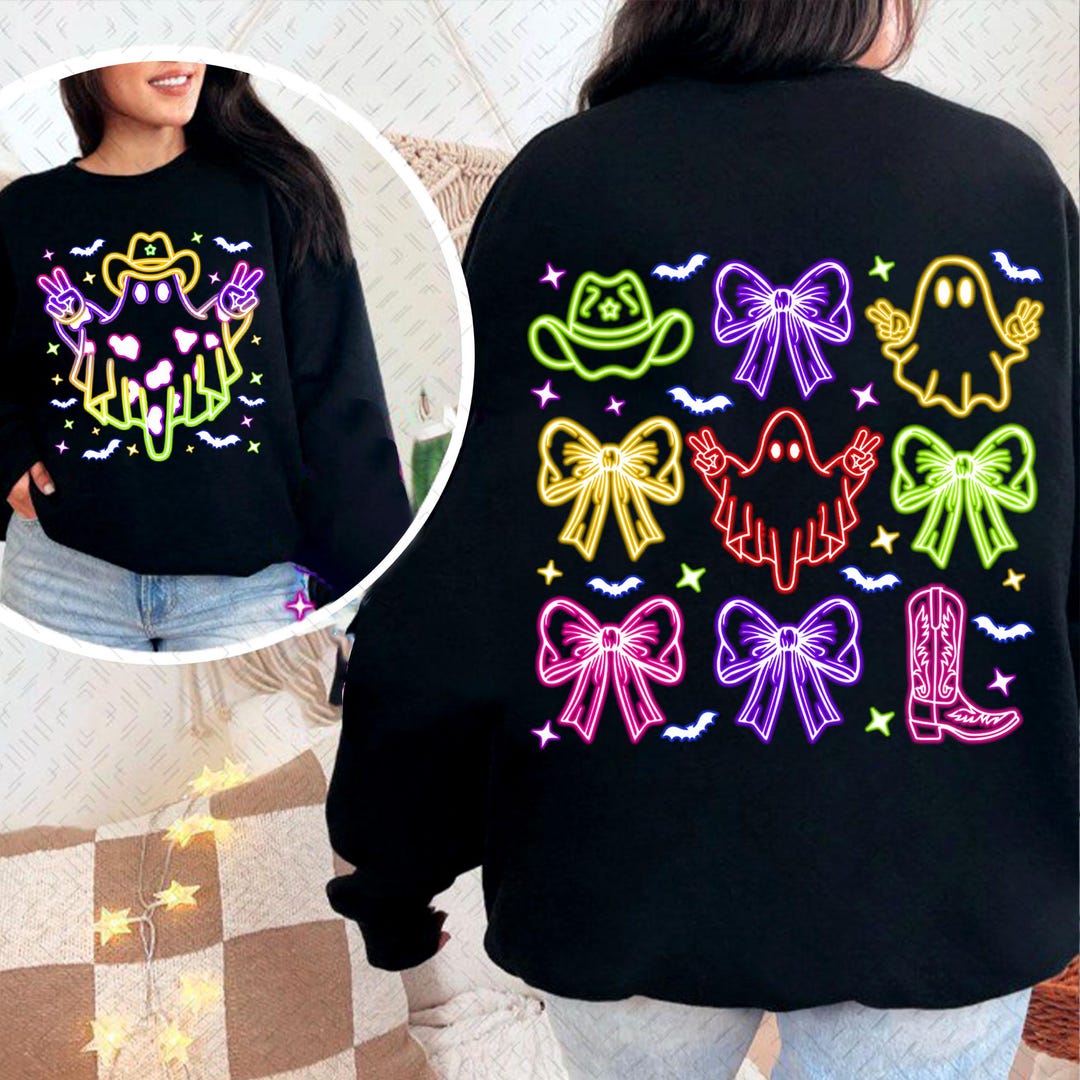 DTF Transfer – Colorful Neon Halloween Cowboy Ghost