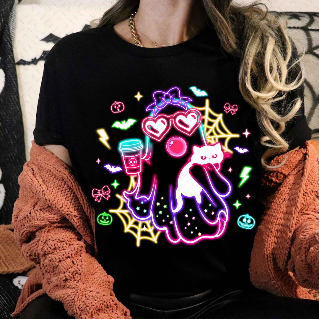 DTF Transfer – Cute Halloween Boo Ghost – Colorful Neon Boo Bow