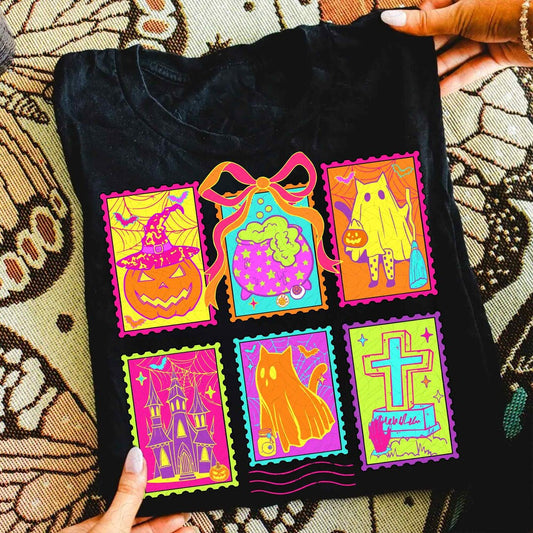 DTF Transfer – Neon Halloween Cat Ghost – Coquette Spooky Season