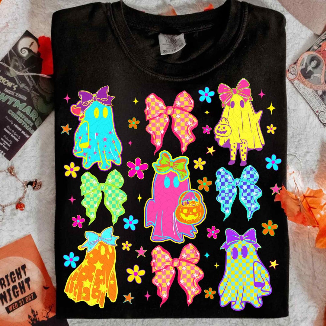 DTF Transfer – Halloween Ghost Neon – Preppy Halloween