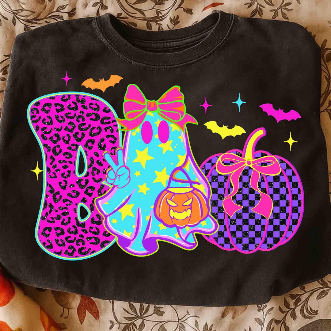 DTF Transfer – Neon Halloween Ghost – Cute Boo Ghost Coquette