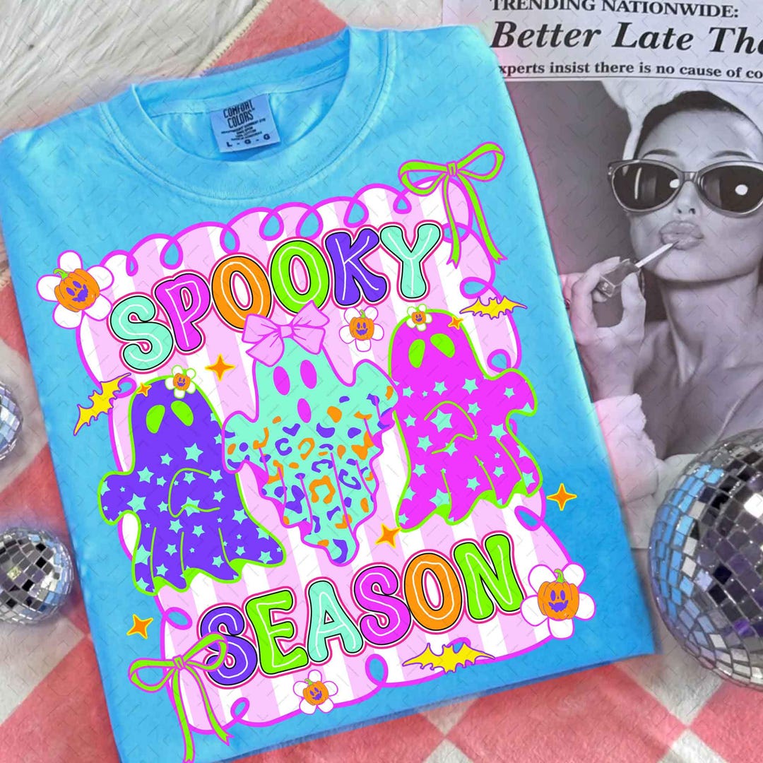 DTF Transfer – Spooky Season – Neon Halloween Floral Ghost