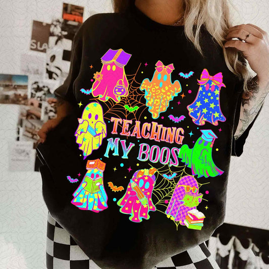 DTF Transfer – Preppy Teaching My Boos – Neon Halloween Teacher