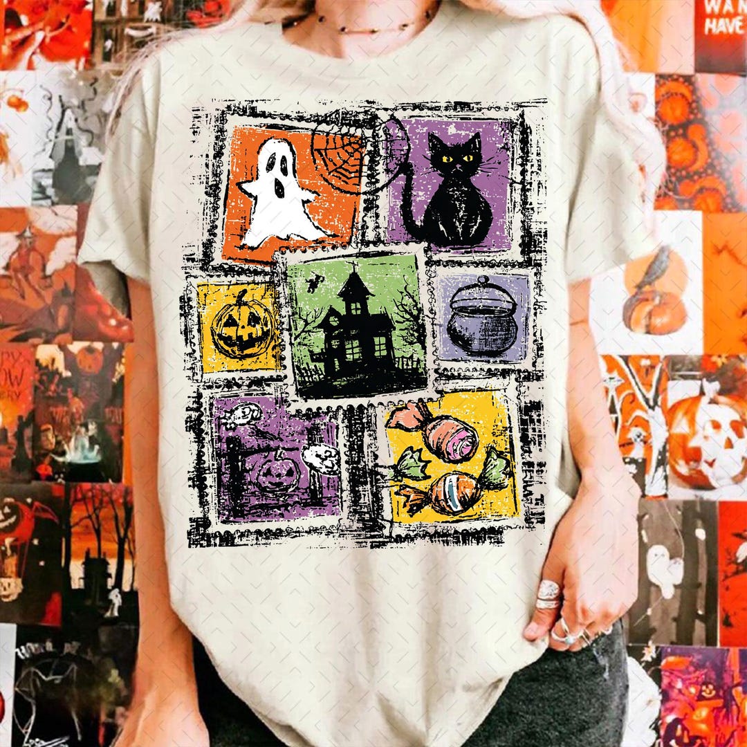 DTF Transfer – Retro Halloween Cat Ghost – Girly Halloween