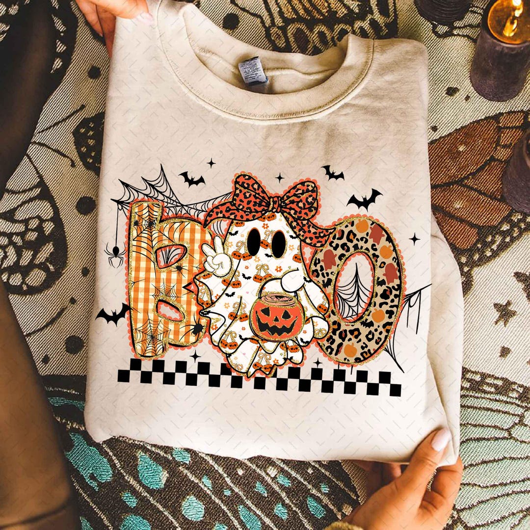 DTF Transfer – Preppy Ghost Boo – Spooky Coquette