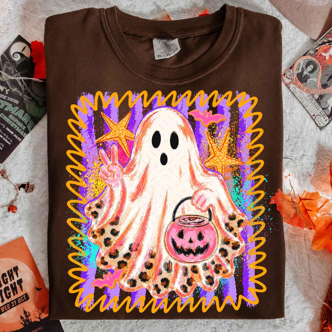 DTF Transfer – Striped Ghost – Halloween Girly Shirt