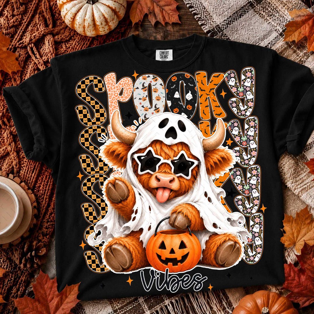 DTF Transfer – Spooky Vibes High Cow – Halloween