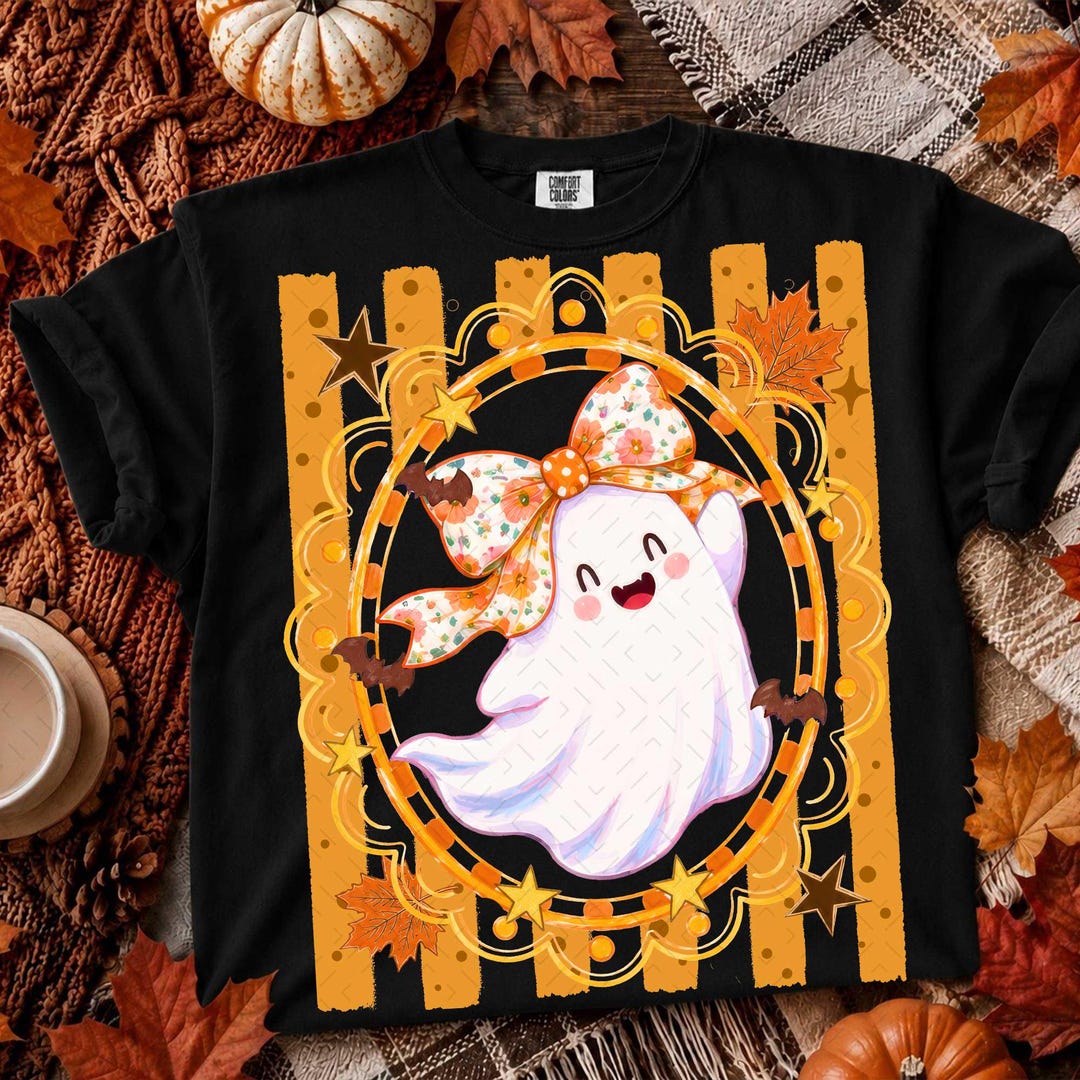 DTF Transfer – Stripes Fall Vibes Ghost – Cozy Season