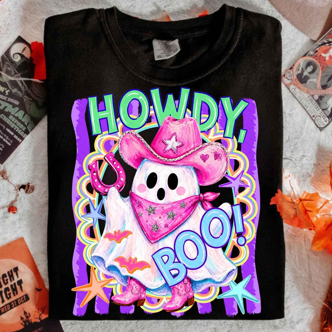 DTF Transfer – Stripes Howdy Boo – Cowboy Ghost Halloween Shirt
