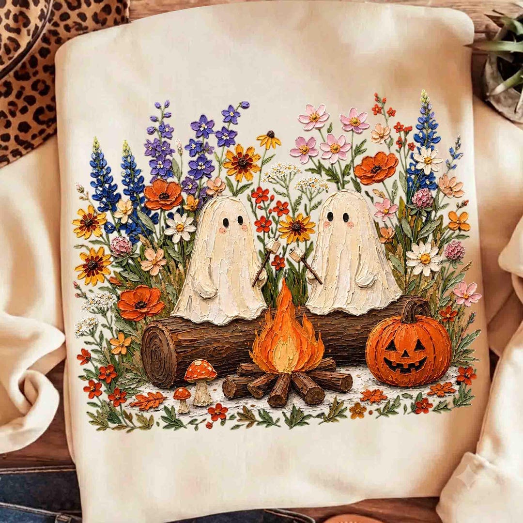 DTF Transfer – Camping Wildflowers Ghost Shirt